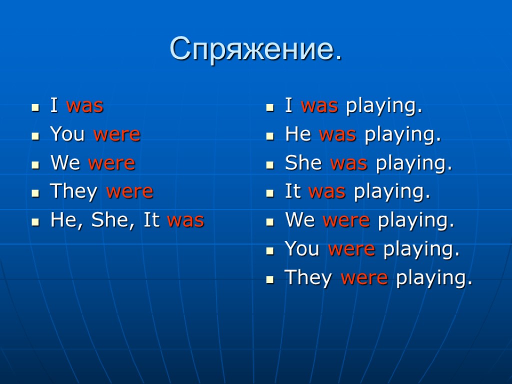 Спряжение. I was You were We were They were He, She, It was I